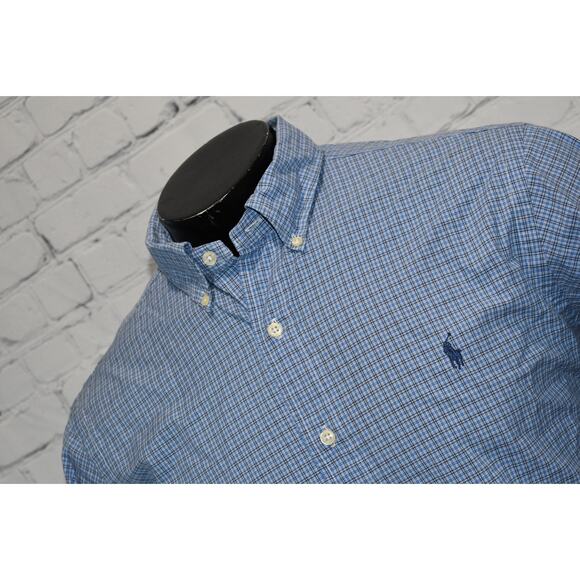 Polo Ralph Lauren Dress Shirt Mens Size Large Blue Plaids - Picture 1 of 6
